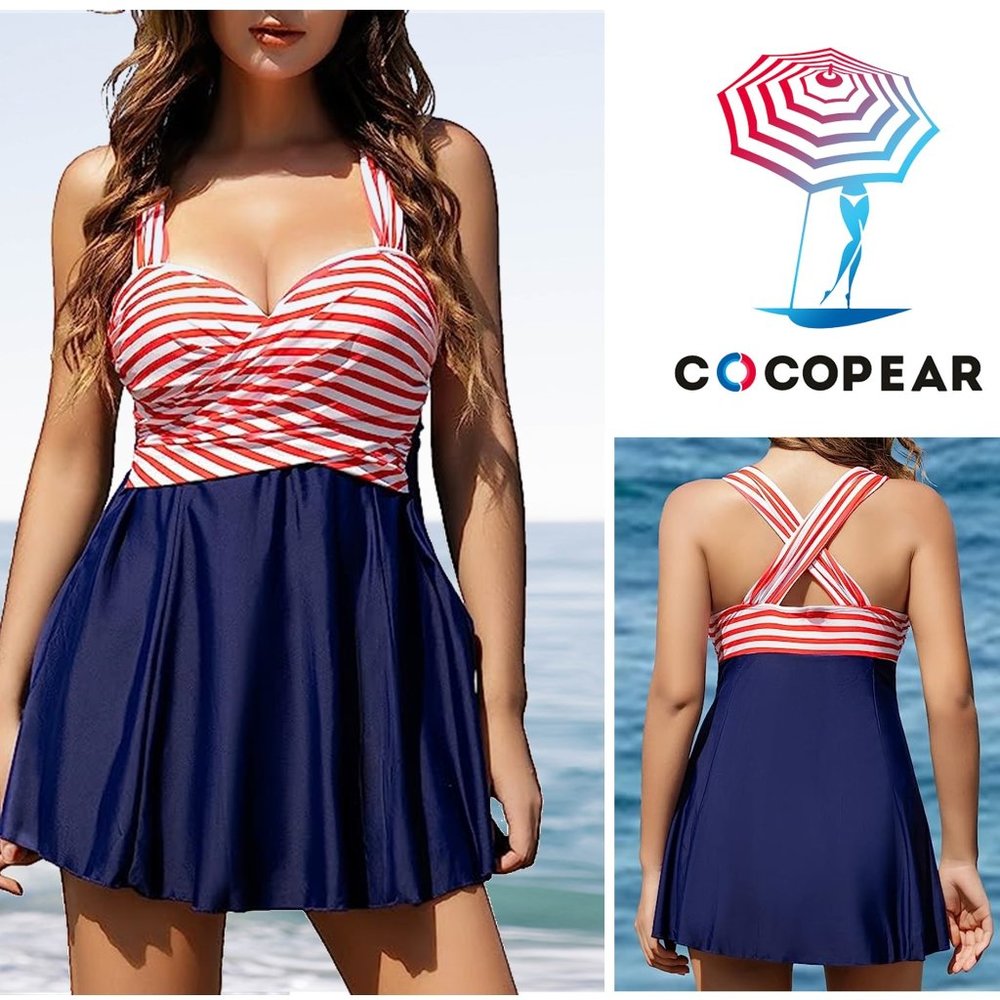 COCOPEAR Patriotic Crossover Swimdress NEW WITH TAG!